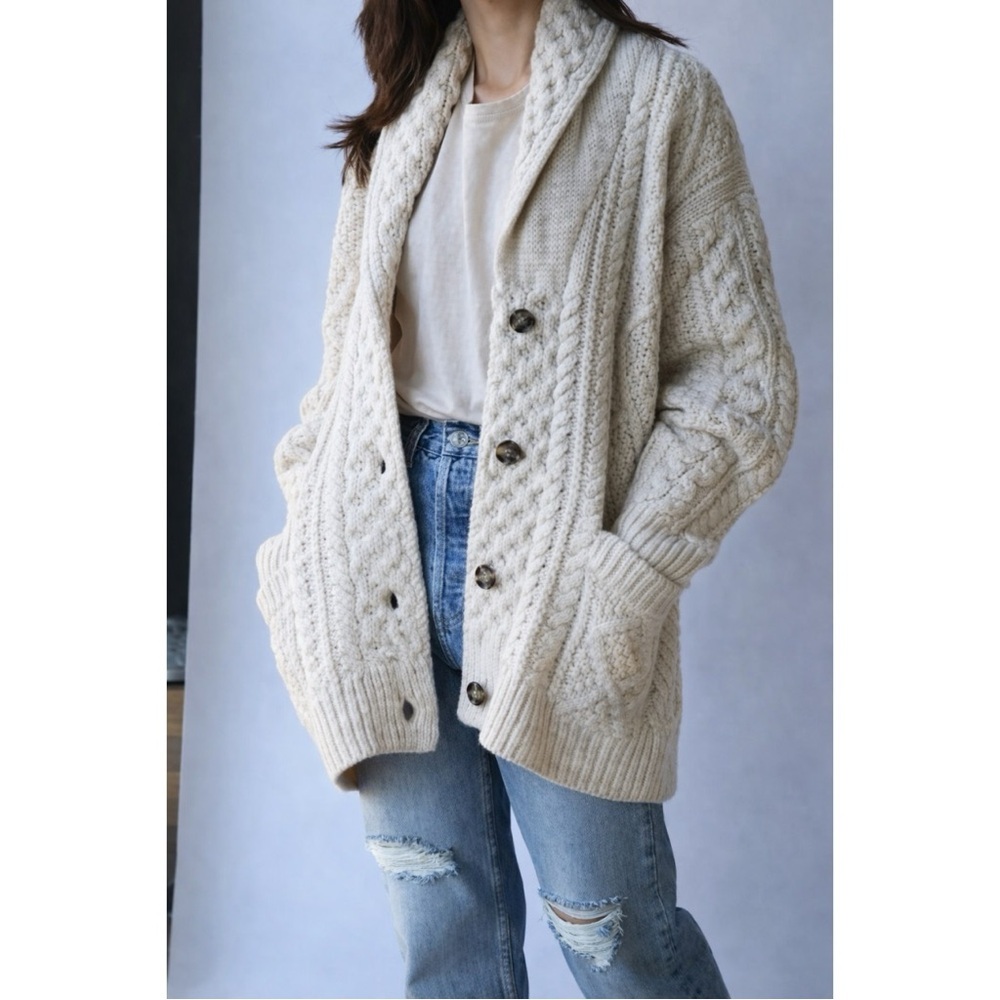 Isabel Marant Wool Blend Cable Knit Chunky Roswell Cardigan